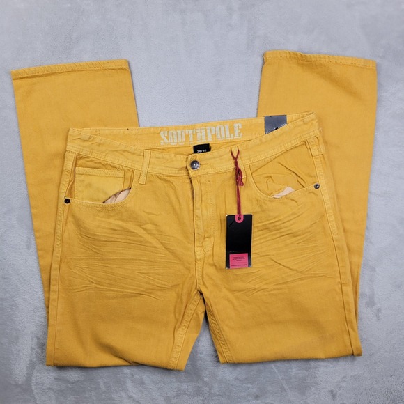 Southpole Jeans Mens 38x32 Yellow Straight Leg Baggy Cotton Casual Pants New NWT - Picture 1 of 9